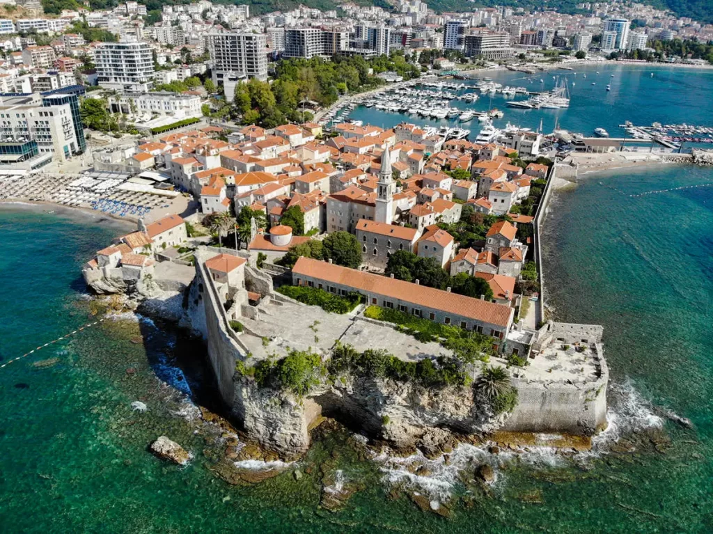 Budva and the Old Town of Budva, Montenegro.